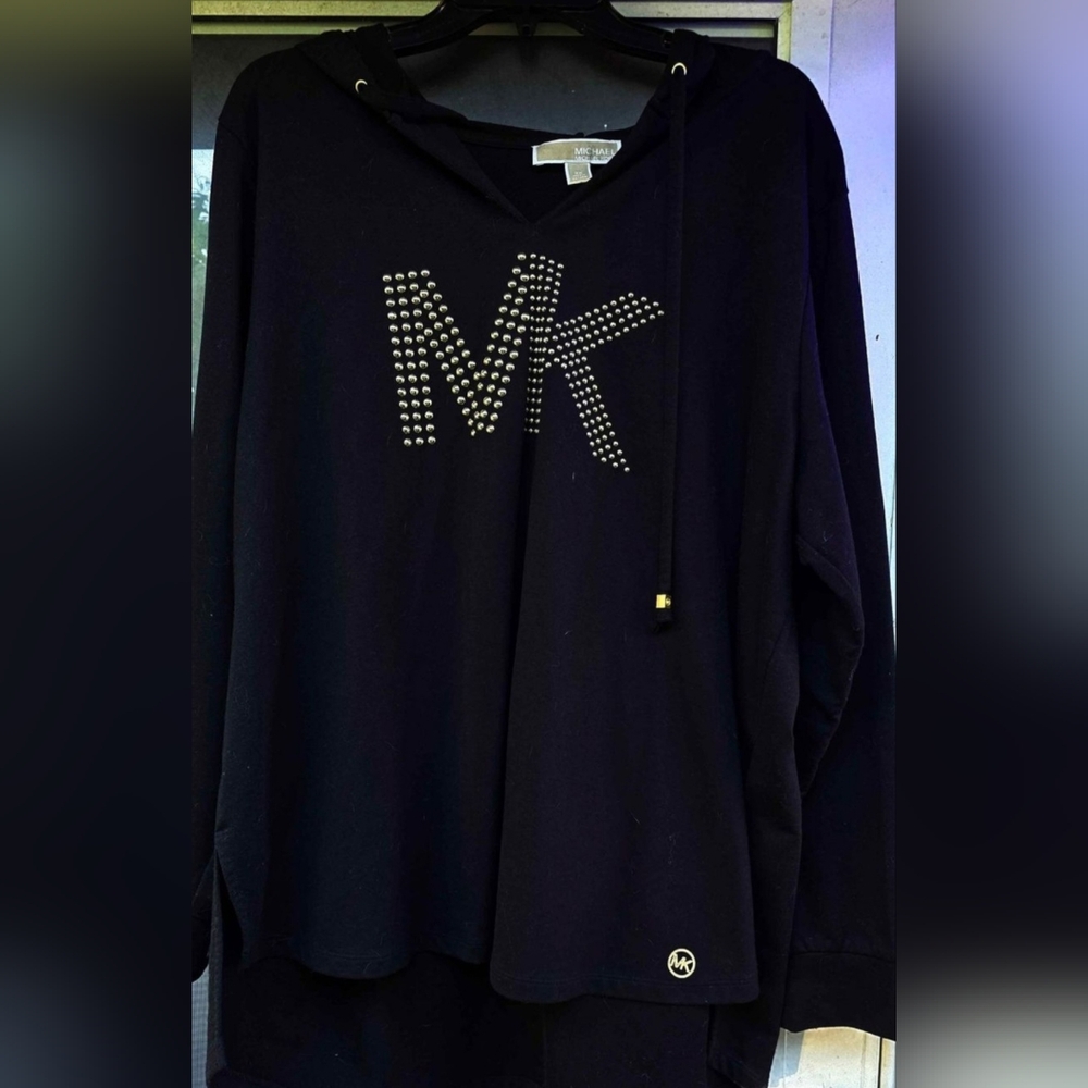 Sharp! MK, Michael Kors Gold Studded Black Hoodie,  2X